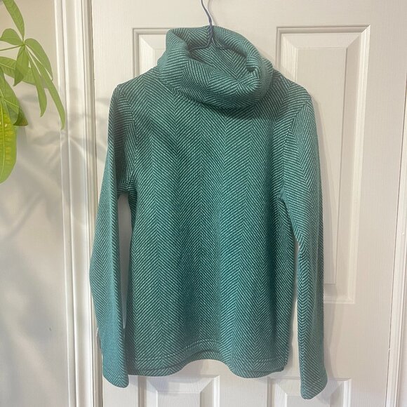 J. Crew Cowl Neck Pullover Turtleneck Sweater Green Herringbone Casual Warm Sm - Picture 2 of 9